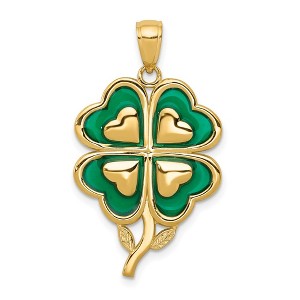 Black Bow Jewelry 14k Yellow Gold & Green Acrylic Four Leaf Clover Pendant, 19mm - 1 of 4