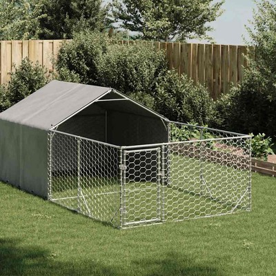 vidaXL Outdoor Dog Kennel Galvanized Steel Galvanized Steel, PE fabric