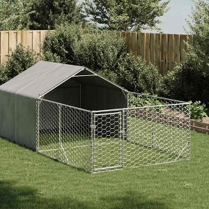 vidaXL Outdoor Dog Kennel Galvanized Steel Galvanized Steel, PE fabric - 1 of 4