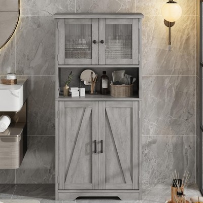 Bathroom Storage Cabinet, Freestanding Floor Linen Storage Cabinet with Doors and Shelves