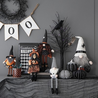Whisen Fabric Standing Gnome W/Orange Banner & Spring Body, Halloween Decoration