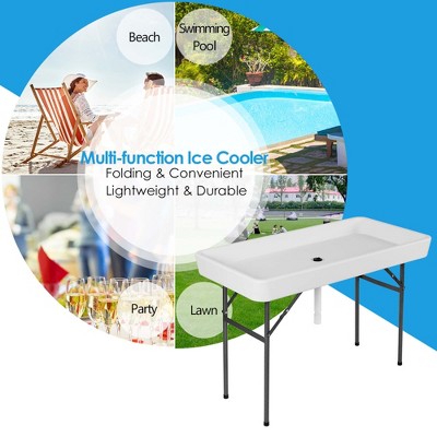 White Polyethylene and Iron 4-Foot Folding Ice Cooler Table