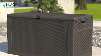Black 120 Gallon Plastic Wicker Lockable Outdoor Deck Box