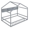 House Floor Bed, Wooden Playhouse Bed Frame With Fence And Roof, Storage Shelves, No Box Spring Required - 3 of 4