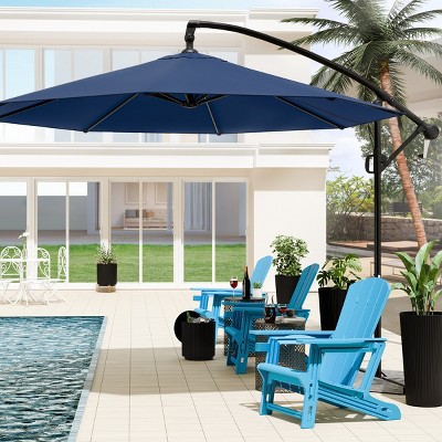VisioGear Large Outdoor Umbrella, Market Hanging Umbrella, Patio Umbrella with Crank Handle, Blue, 114.17"*114.17"*81.49"