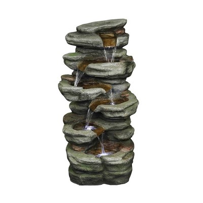 30.7" 6-Tier Rock Waterfall Fountain with LED Lights - Gray - Watnature