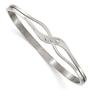 Chisel Stainless Steel Polished Cubic Zirconia Hinged Bangle - 1 of 4