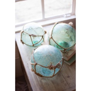 Recycled Glass Float 10"H – Blue Jute-Wrapped Decorative Accent, Set of 2 by Kalalou - 1 of 4