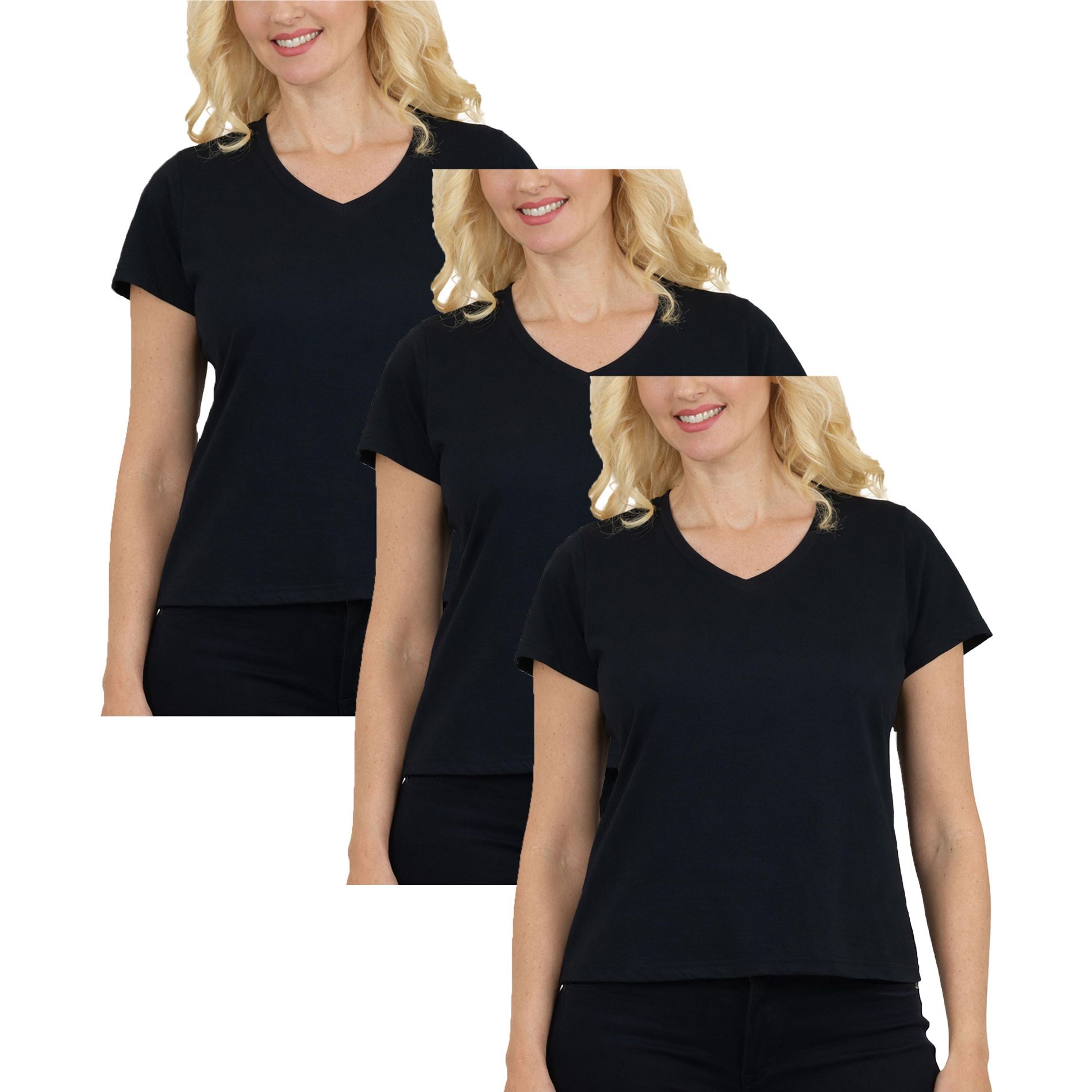 Galaxy Divatee Women’s Relaxed Fit V-Neck Short Sleeve T-Shirt-3 Pack