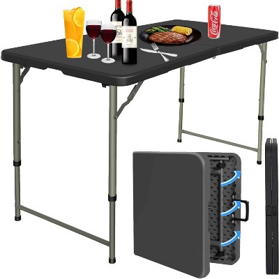 Musment 4 Foot Portable Heavy Duty Plastic Utility Table Small Adjustable Height Folding with Carrying Handle for Indoor Outdoor, Black