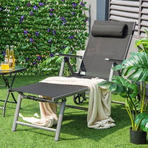 Costway 1PC\2 PCS Folding Chaise Lounge Chair Aluminum Recliner Back Adjust Wheels - 1 of 4
