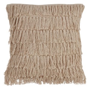 Down Filled Woven Fringes Pillow - Saro Lifestyle - 1 of 2