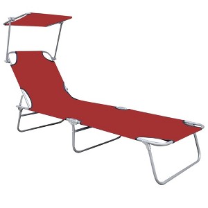 vidaXL Patio Lounge Chair Folding Sunlounger Porch Sunbed with Canopy Aluminum - Red - 1 of 4