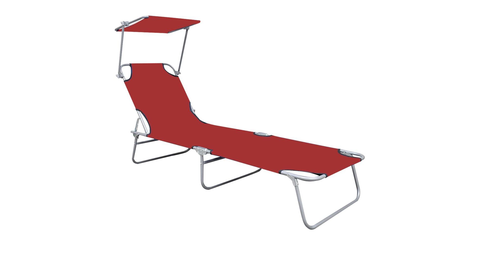 vidaXL Patio Lounge Chair Folding Sunlounger Porch Sunbed with Canopy Aluminum - Red