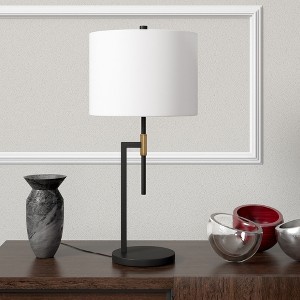 Hudson and Canal 25" Tall Table Lamp with Fabric Shade Matte Black/Brass: Mid-Century Modern, UL Listed, Metal Body - 1 of 4