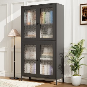 ORRD Black Metal Display Cabinet with Begonia Glass Doors, 4-Shelf Bookcase with Adjustable Shelves, Vintage Storage for Living Room & Office - 1 of 4