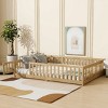 Queen Size Floor Bed for Kids, Safe Montessori Bed with Fence and Door, Low Profile Platform Bed with Guardrails, Wood Frame Bed-Baofuwish - 3 of 4