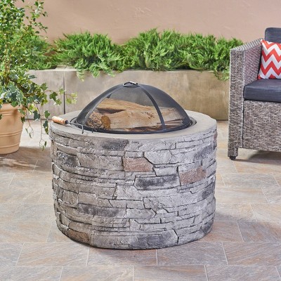 Camila Round 32" Lightweight Concrete Wood Burning Fire Pit - Gray - Christopher Knight Home