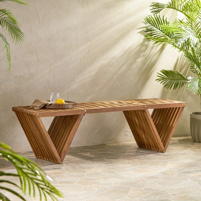 Esme Teak Finish Outdoor Acacia Wood Bench