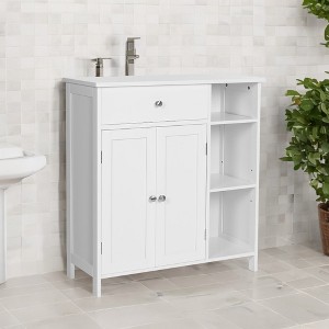 Serene White Bathroom Storage Cabinet with Adjustable Shelves and Drawer - Easy Assembly - 1 of 3