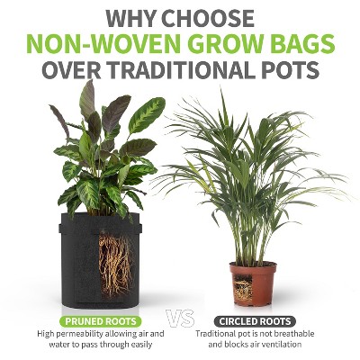 Black Rectangular Nonwoven Fabric Outdoor Grow Bags with Harvest Window, 10 Gallon, 4 Pack