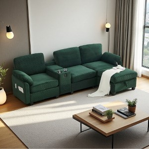 105" L-Shaped Corduroy Sectional Sofa with Ottoman, USB & Storage - 1 of 4