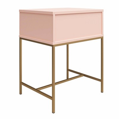 Effie Pale Pink 1-Drawer Nightstand with Gold Accents