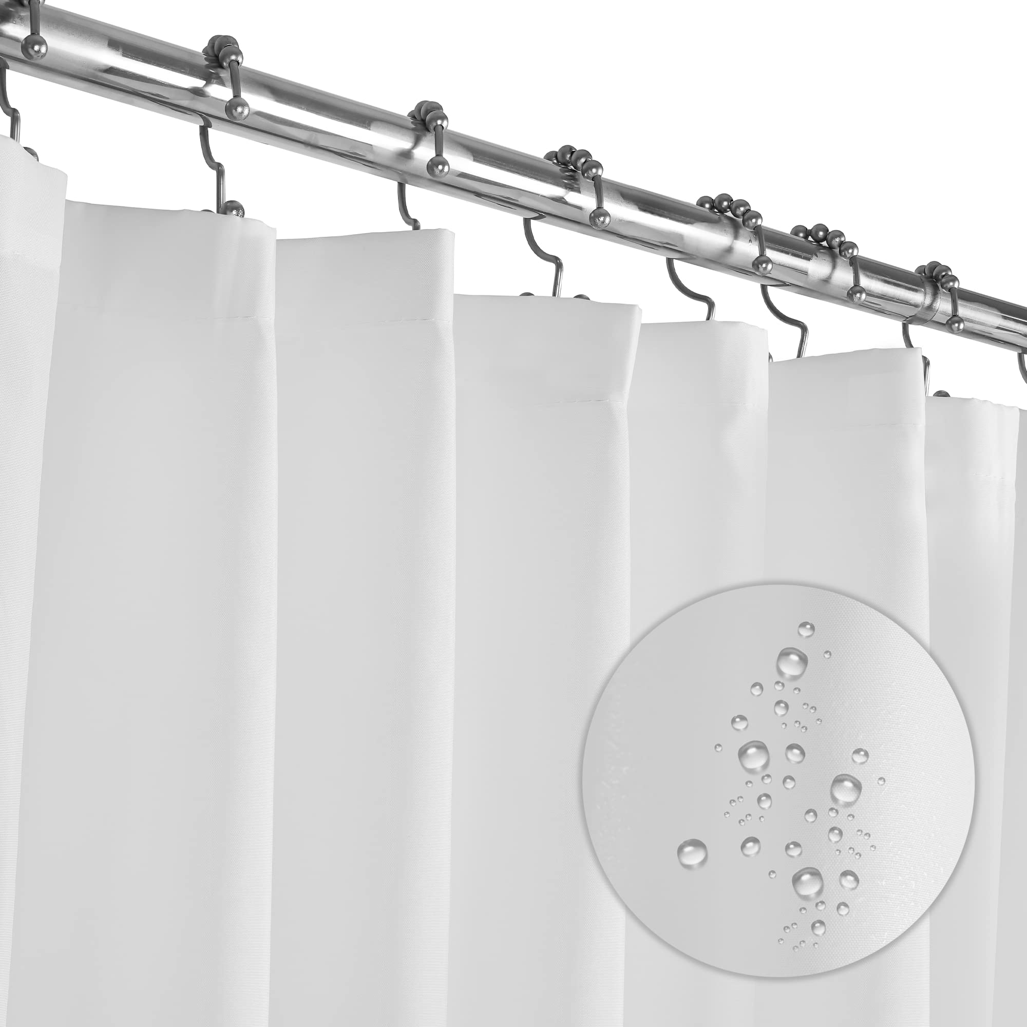 LiBa Premium Cloth Fabric Shower Curtain - White Heavy Duty, Water Repellent, Hotel Style Soft Liner, Easy Clean and Machine Washable - 72" W x 72" H