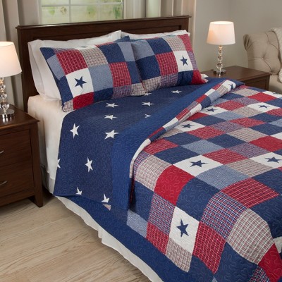 Hastings Home 3-Piece Caroline Quilt Set - Microfiber and Plaid Patchwork Bedding with 2 Pillow Shams