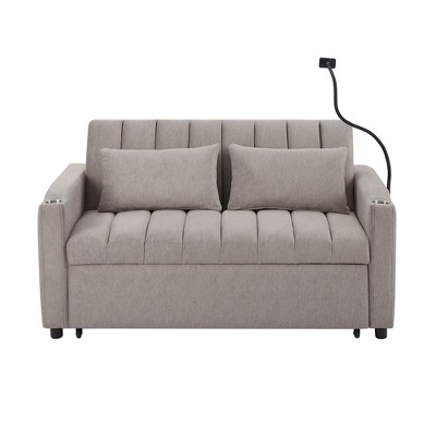 NicBex 2 Seater Loveseat Sofa Modern Convertible Pull-Out Sofa Bed with 3 USB Ports & 2 Side Pockets for Bedroom,Living Room,Gray