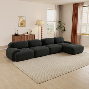AENKYO 4 Seats with Ottoman Modular Corduroy Sectional Sofa, Easy Assembly Required & Ergonomic Support Non-Slip Base Design - 1 of 4
