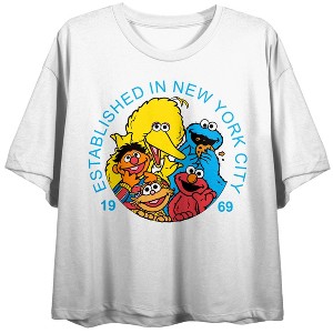 Sesame Street Established In New York City 1969 Women’s White Crew Neck Short Sleeve Crop Top - 1 of 4