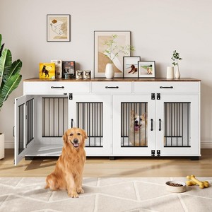 Nasitip 71'' Dog Crate Furniture for 2 Dogs, Wooden Double Dog Crate with 3 Drawers and Removable Room Divider for Large Medium Dogs - 1 of 4