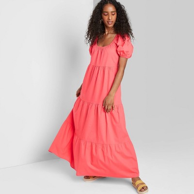 coral maxi dress with sleeves