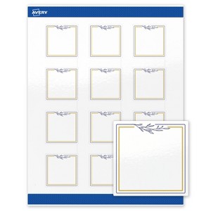 Avery 2" x 2" Labels, Gold & Navy Border with Florals, 120 ct - 1 of 4
