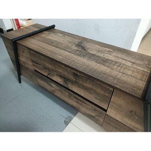 Striped Oak TV Stand with Middle Drawer - PB Board & U-Shaped Metal Legs - 1 of 1