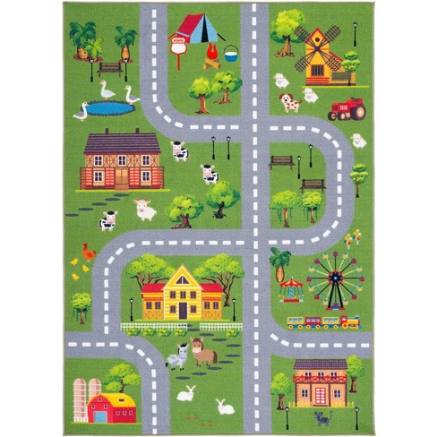 Kids Playhouse Kph235 Power Loomed Area Rug - Dark Green/light Grey - 5 ...