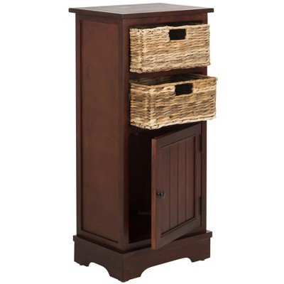 Cherry Pine Accent Cabinet with Wicker Baskets
