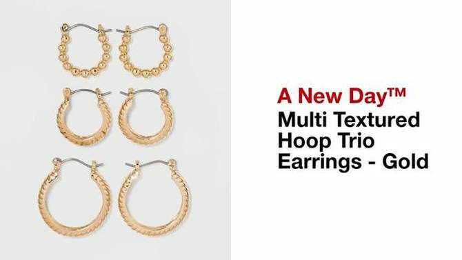 Multi Textured Hoop Trio Earring Set 3pc - A New Day&#8482; Gold, 2 of 4, play video