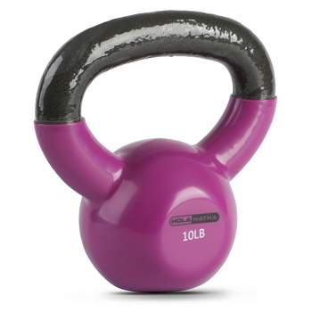 HolaHatha 10 Pound Solid Cast Iron Workout Kettlebell Home Gym Equipment with Vinyl Coated Finish and Textured Steel Handle for Strength Training