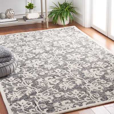 Black and Ivory Floral Hand-Tufted Wool Area Rug