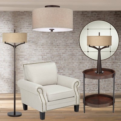 Sylvan 15" Bronze Semi-Flush Mount with Off-White Drum Shade