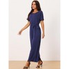 Seta T Women's Crewneck Short Sleeve Belted High Waist Wide Leg Jumpsuits with Pockets - 2 of 4
