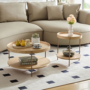 2-Piece Modern 2 Tier Round Coffee Table Set, Elgant Wooden End Tables for Living Room, Bedroom, Office and Balcony Yard 4Q - ModernLuxe - 1 of 4