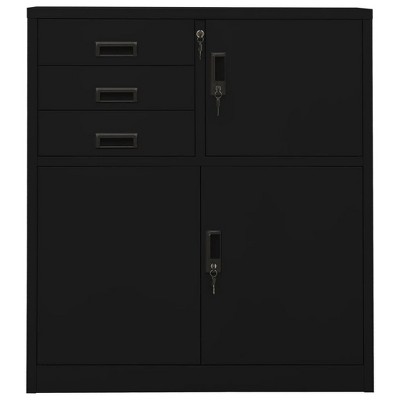 vidaXL Filing Cabinet Storage Office Cabinet with Lock for Home Office Steel - Black Without planter box