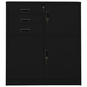 vidaXL Filing Cabinet Storage Office Cabinet with Lock for Home Office Steel - Black Without planter box - 1 of 4