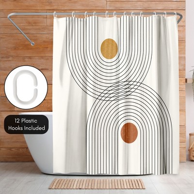 71x74 Beige and Black Geometric Polyester Shower Curtain