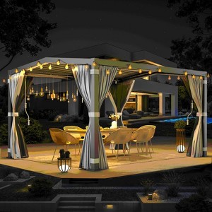 Erommy 11'x13' Outdoor Louvered Pergola with Adjustable Aluminum Rainproof Roof,Black - 1 of 4