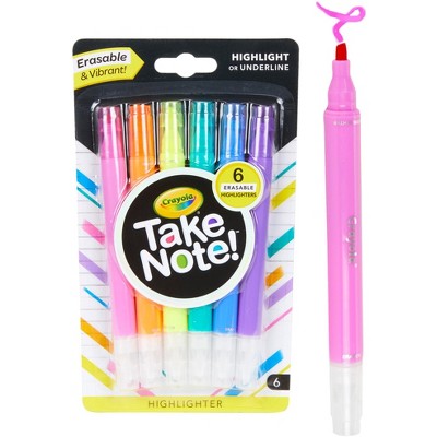 Crayola Take Note! Chisel Tip Erasable Highlighters, Assorted Colors, set of 6