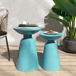 VisioGear Patio End Tables, 2PCS Outdoor Flared Shaped End Table, Patio End Table with Round Base for Balcony Porch Pool, Blue, 15"*15"*20.75" - 1 of 4